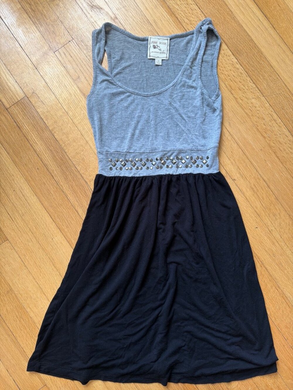 Pink Rose Gray & Black Sleeveless Dress With Studded Waist Detailing - Size Smal